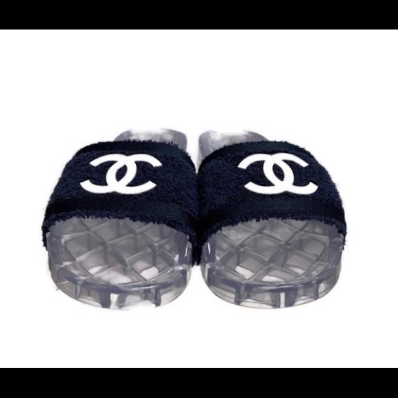 CHANEL Shoes Chanel Logo Pool Slides Navy White Poshmark